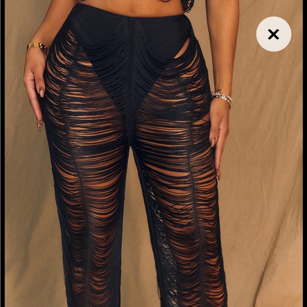 Pretty little thing shape black fringe pants never worn, brand new